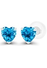 superb white gold heart blue topaz birthstone baby earrings